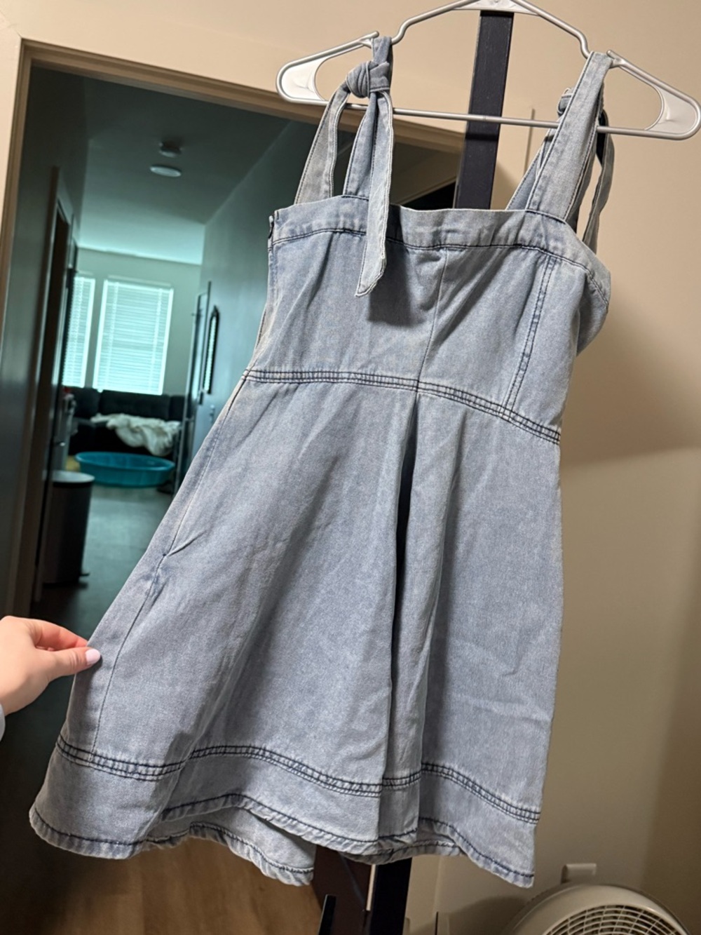 Light Denim Tie-Shoulder Mini Dress